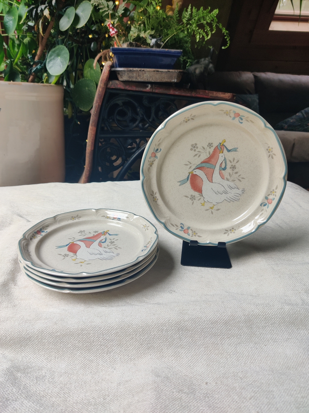 80s International Marmalade Country Goose 7.5" Salad Bread Plates Set of 5 Pear
